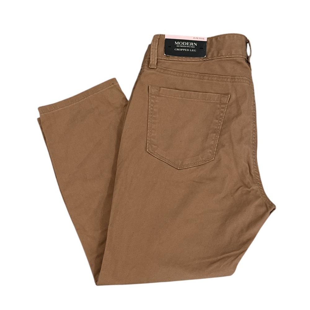Ann Taylor Modern Fit Cropped Leg Petite Pants in Tan